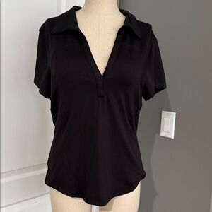 Gottex Black Collared Polo Shirt Top Large Golf Yoga Exercise Form Fit